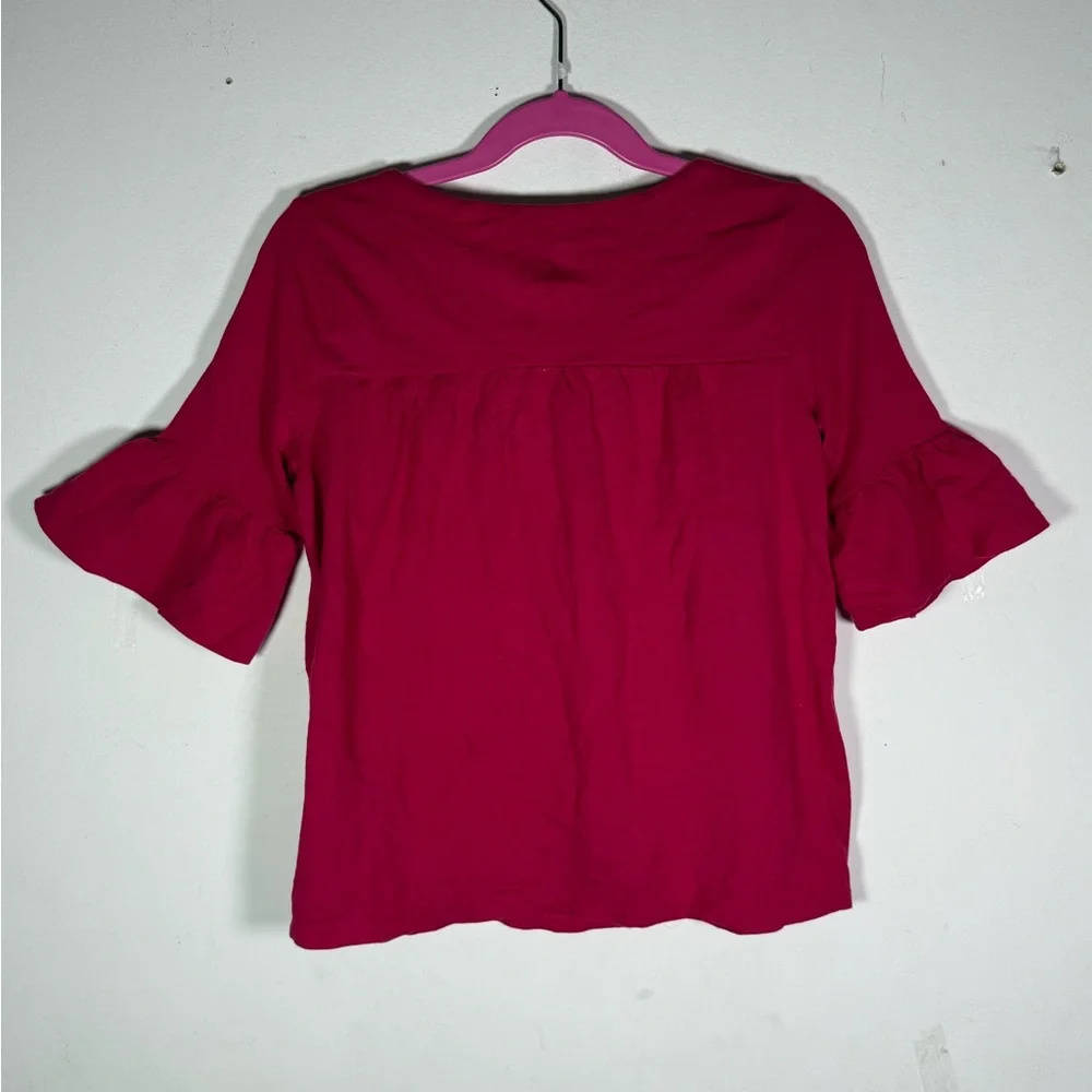 GAP Kids Fuchsia Flutter Ruffle Sleeve Top Gold Button Detail Girls S‎ 6-7 NWOT